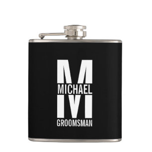 Modern Personalised Groomsmen Monogram and Name Hip Flask