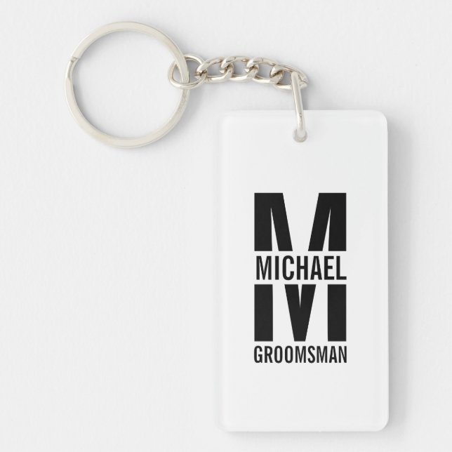 Modern Personalised Groomsmen Monogram and Name Key Ring (Front)