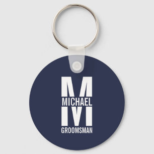 Modern Personalised Groomsmen Monogram and Name Key Ring