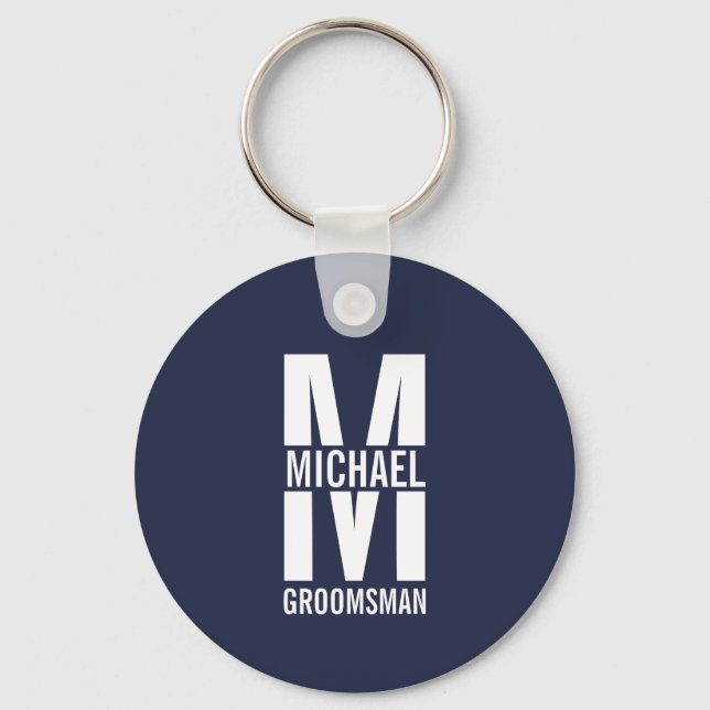 Modern Personalised Groomsmen Monogram and Name Key Ring (Front)