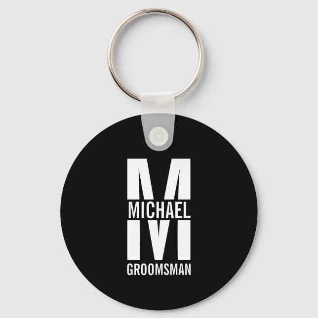 Modern Personalised Groomsmen Monogram and Name Key Ring (Front)