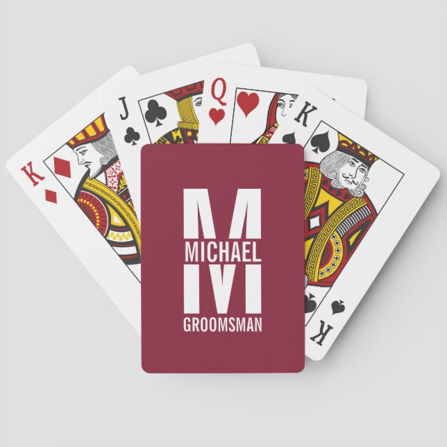 Modern Personalised Groomsmen Monogram and Name Playing Cards (Back)