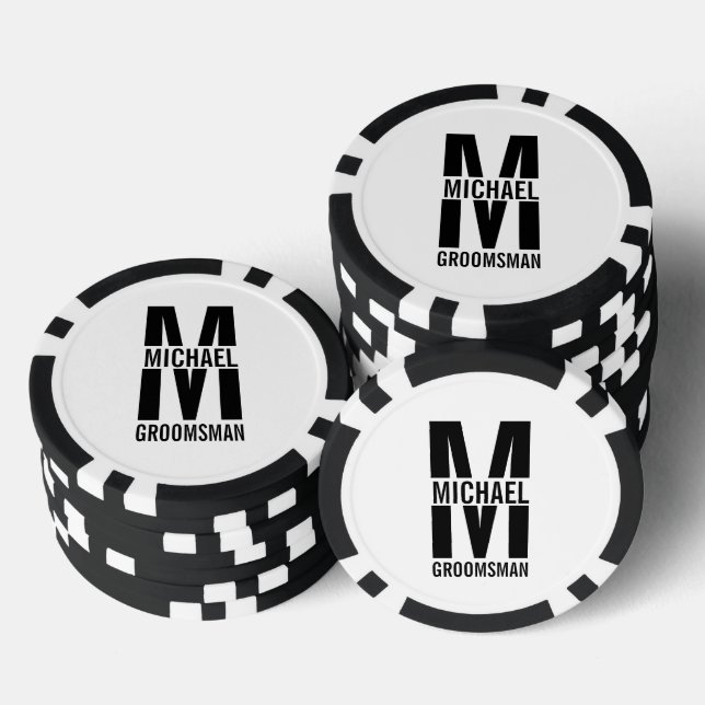Modern Personalised Groomsmen Monogram and Name Poker Chips (Stack)