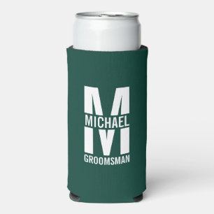 Modern Personalised Groomsmen Monogram and Name Seltzer Can Cooler