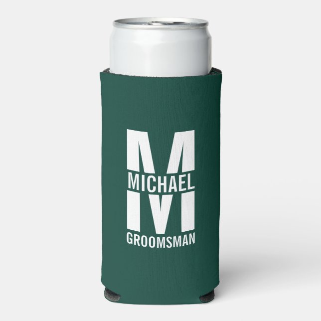 Modern Personalised Groomsmen Monogram and Name Seltzer Can Cooler (Seltzer Front)