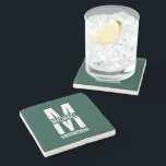 Modern Personalised Groomsmen Monogram and Name Stone Coaster<br><div class="desc">Personalised Groomsmen Gifts
featuring personalised groomsman's monogram,  name and title in white bold sans serif font style on emerald green background.

Perfect as a personalised gift for groomsmen,  best man,  father of the bride,  or anyone special in your wedding party.</div>