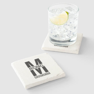 Modern Personalised Groomsmen Monogram and Name Stone Coaster