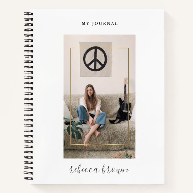 Modern Personalised Handwritten Gold Frame Notebook (Front)