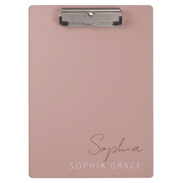 Modern Personalised Handwritten Script Dusty Rose Clipboard (Front)
