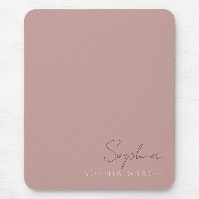 Modern Personalised Handwritten Script Dusty Rose Mouse Mat (Front)
