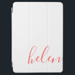 Modern Personalised Handwritten Script in Coral iPad Air Cover<br><div class="desc">A gorgeous way to protect your iPad,  this coral  and white cover in a beautiful script font can be personalised with the name of phrase of your choice.</div>