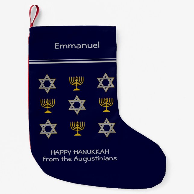 Modern Personalised Hanukkah Small Christmas Stock Small Christmas Stocking (Front)