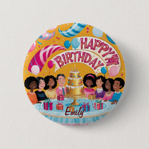 Modern Personalised Happy Birthday Celebration  6 Cm Round Badge