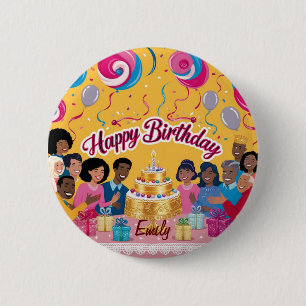 Modern Personalised Happy Birthday Celebration  6 Cm Round Badge