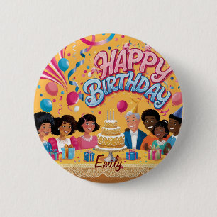 Modern Personalised Happy Birthday Celebration  6 Cm Round Badge