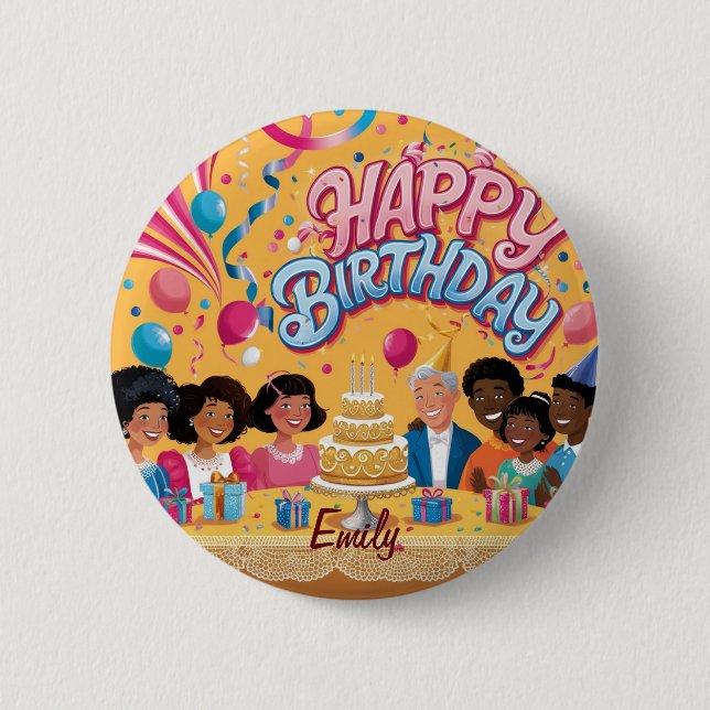 Modern Personalised Happy Birthday Celebration  6 Cm Round Badge (Front)