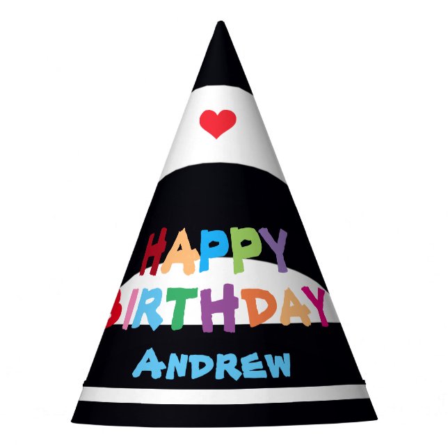 Modern Personalised Happy Birthday Name Cute Cool Party Hat (Front)