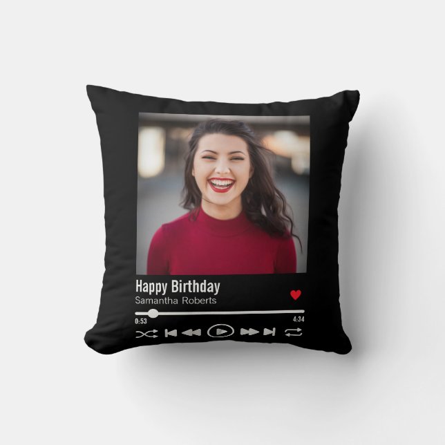 Modern Personalised Happy Birthday Photo Cushion (Front)