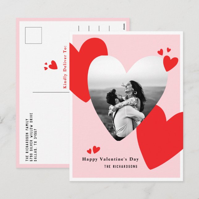Modern Personalised Happy Valentine's Day Photo Holiday Postcard (Front/Back)