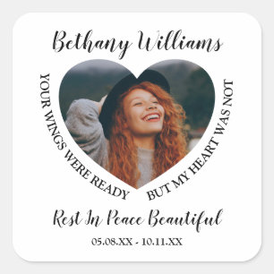 Modern Personalised Heart Photo Memoria Square Sticker