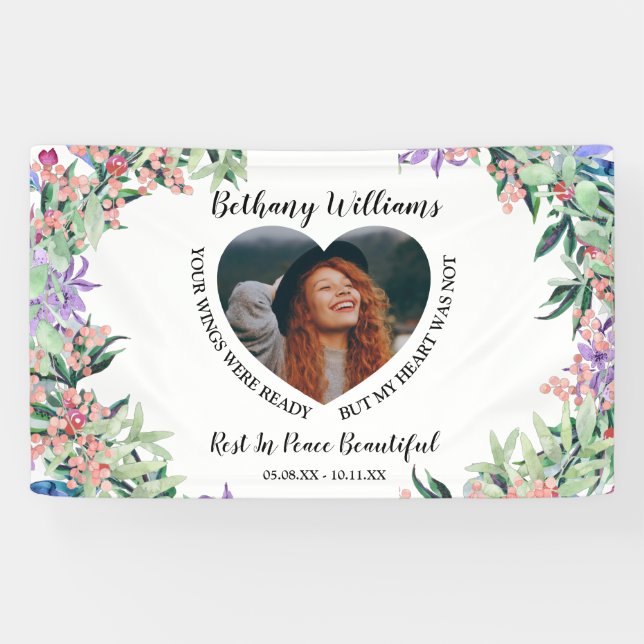 Modern Personalised Heart Photo Memorial Banner (Horizontal)