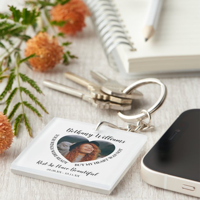 Modern Personalised Heart Photo Memorial Key Ring (Front Right)
