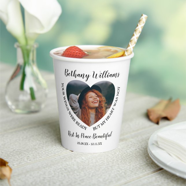 Modern Personalised Heart Photo Memorial Paper Cups (Insitu)