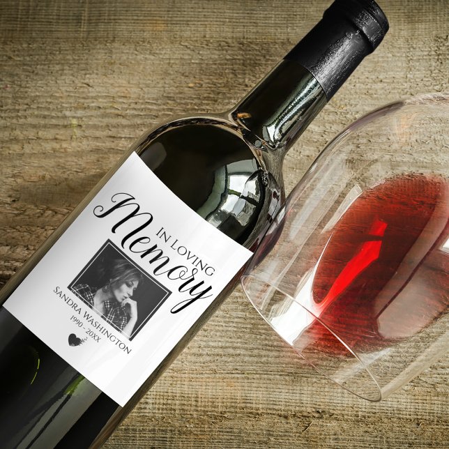 Modern Personalised Heart Photo Memorial Wine Label (Creator Uploaded)
