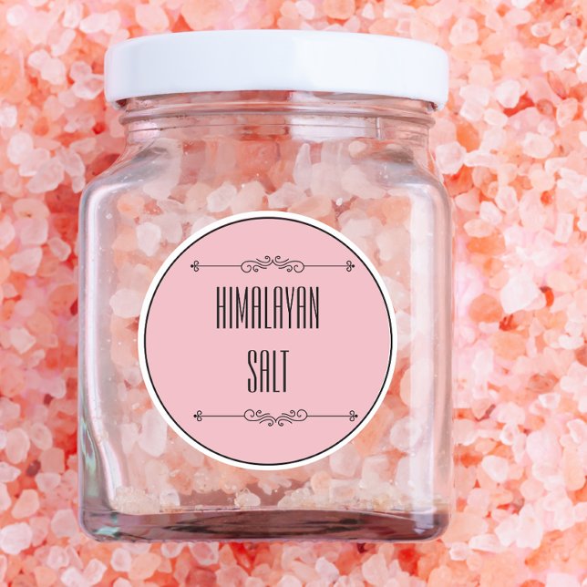 Modern Personalised Himalayan Salt Pink Black Text Classic Round Sticker (himalayan salt labels )