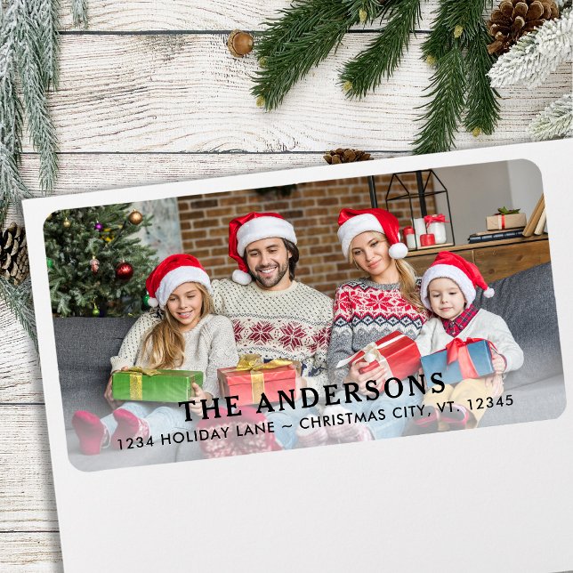 Modern Personalised Holiday Photo Return Address Label (Creator Uploaded)
