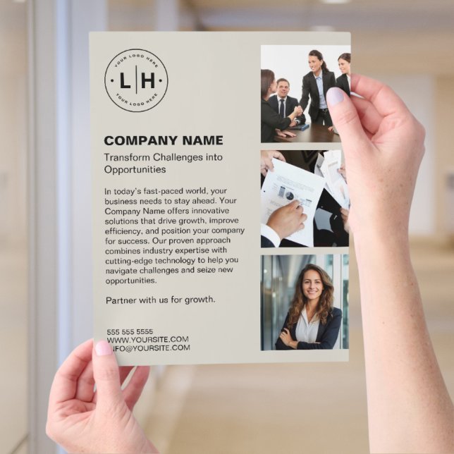 Modern Personalised Logo Business Flyer (Editable minimalist business flyer with custom logo, and photos.)