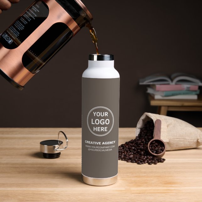 Modern Personalised Logo Business Water Bottle (Coffee (Rotated))