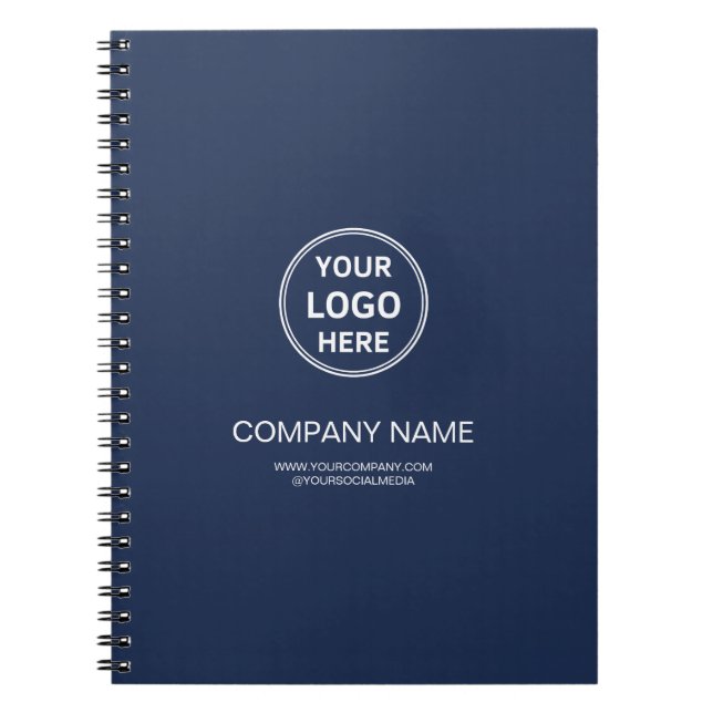 Modern Personalised Logo Navy Blue Corporate Notebook (Front)