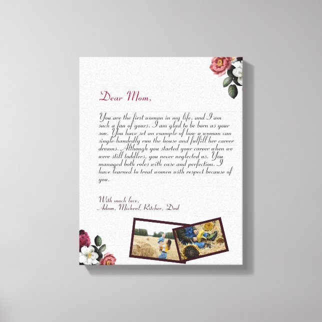Modern Personalised Love Letter Handwritten gift Canvas Print (Front)
