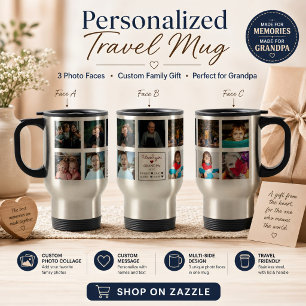 Modern Personalised Love You Grandpa Gift 9 Photo Travel Mug