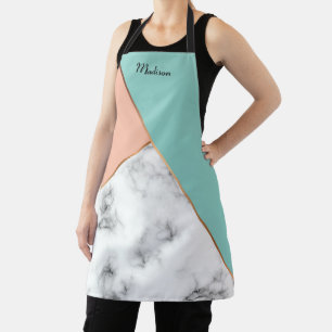 Modern Personalised Marble Peach Mint Girly Chic Apron