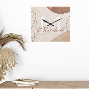 Modern Personalised Monogram Abstract Square Wall Clock