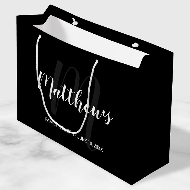 Modern Personalised Monogram and Family Name Black Large Gift Bag (Creator Uploaded)