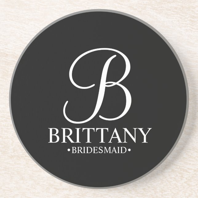Modern Personalised Monogram and Name Bridesmaid Coaster (Front)