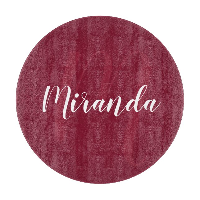 Modern Personalised Monogram and Name Burgundy Red Cutting Board (Front)