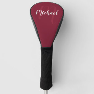 Modern Personalised Monogram and Name Burgundy Red Golf Head Cover