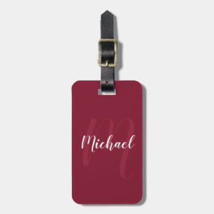 Modern Personalised Monogram and Name Burgundy Red Luggage Tag