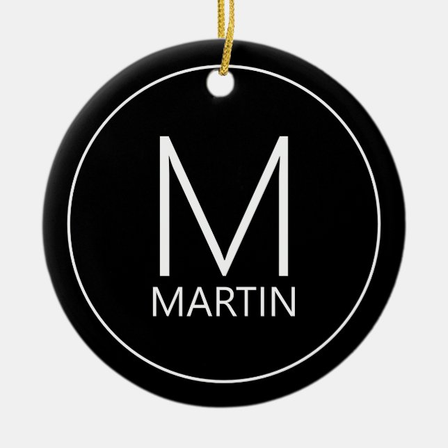 Modern Personalised Monogram and Name Ceramic Tree Decoration (Front)