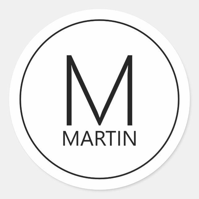 Modern Personalised Monogram and Name Classic Round Sticker (Front)