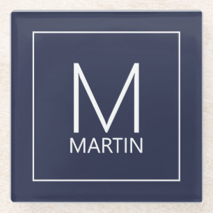 Modern Personalised Monogram and Name Glass Coaste Coaster