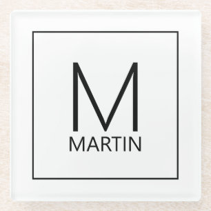 Modern Personalised Monogram and Name Glass Coaste Coaster