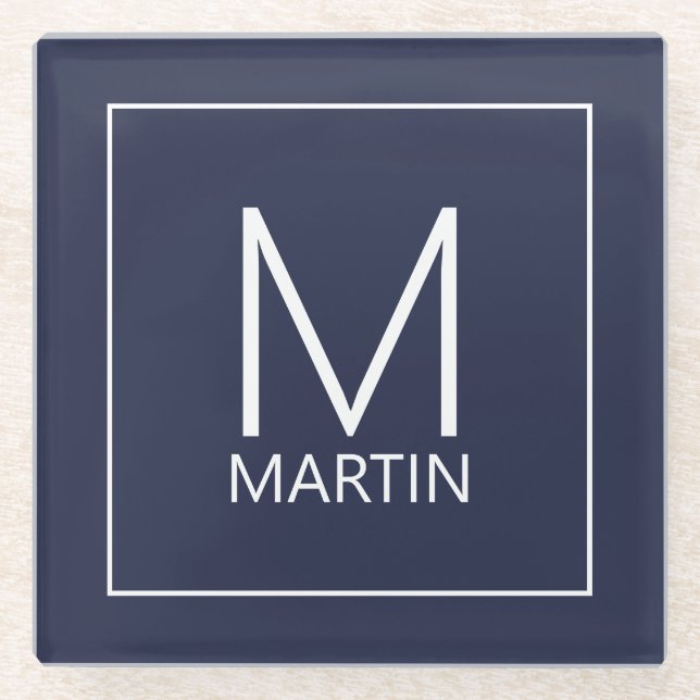 Modern Personalised Monogram and Name Glass Coaste Glass Coaster (Front)