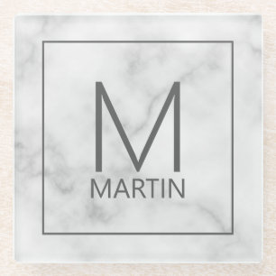 Modern Personalised Monogram and Name Glass Coaster
