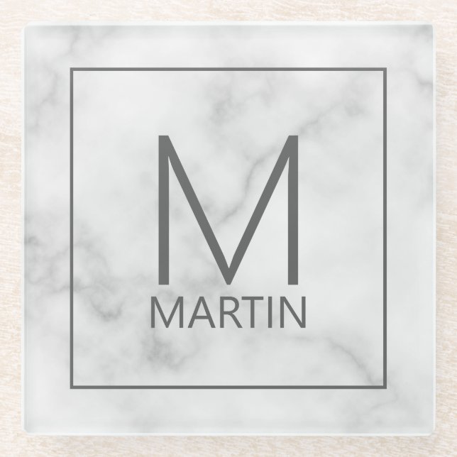 Modern Personalised Monogram and Name Glass Coaster (Front)