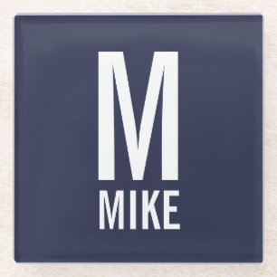 Modern Personalised Monogram and Name Glass Coaster